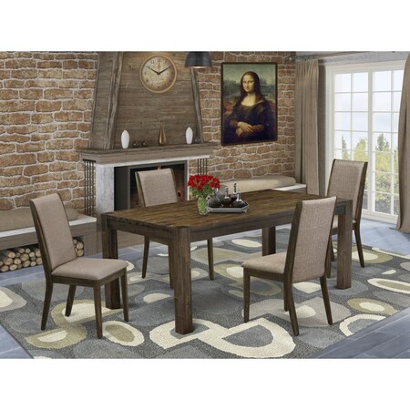 East West Furniture 5 Piece Lismore Modern Dining Table Set - Distressed Jacobean LMLA5-77-16